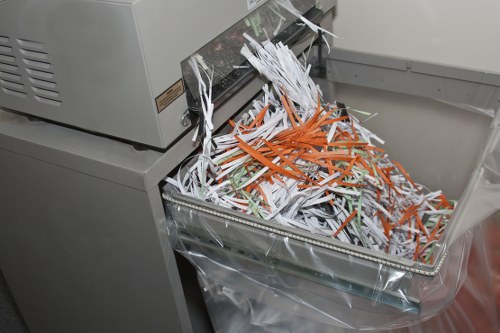 Workers loading a skip with safety gear and clear traffic management